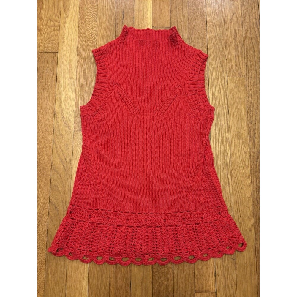 Derek Lam 10 Crosby Red Knit Tank Top Sweater Mock Neck Sleeveless S